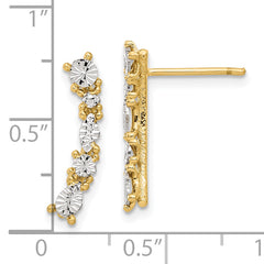 14K and White Rhodium Polished and Diamond-cut Post Earrings