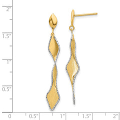 14K and White Rhodium Polished and Satin Post Dangle Earrings