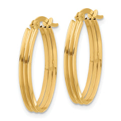 14K Polished and Grooved Oval Hoop Earrings