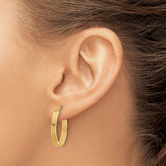 14K Polished and Grooved Oval Hoop Earrings