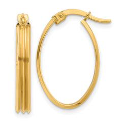 14K Polished and Grooved Oval Hoop Earrings