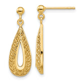 14K Filigree Teardrop Post Dangle Earrings
