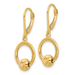 14K Polished and Diamond-cut Beads Leverback Earrings