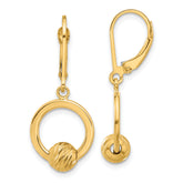 14K Polished and Diamond-cut Beads Leverback Earrings