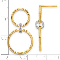 14K Two-tone Polished CZ Circles Dangle Post Earrings