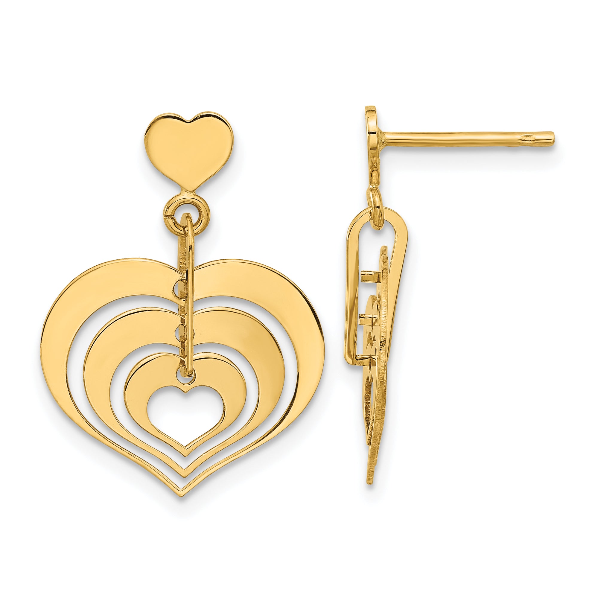 14K Polished Hearts Dangle Post Earrings