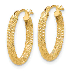 14K Polished and Textured Oval Hoop Earrings