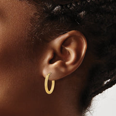 14K Polished and Textured Oval Hoop Earrings