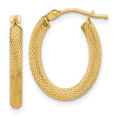 14K Polished and Textured Oval Hoop Earrings