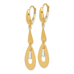 14K Two-tone Polished Teardrop Dangle Leverback Earrings