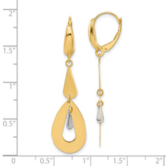 14K Two-tone Polished Teardrop Dangle Leverback Earrings
