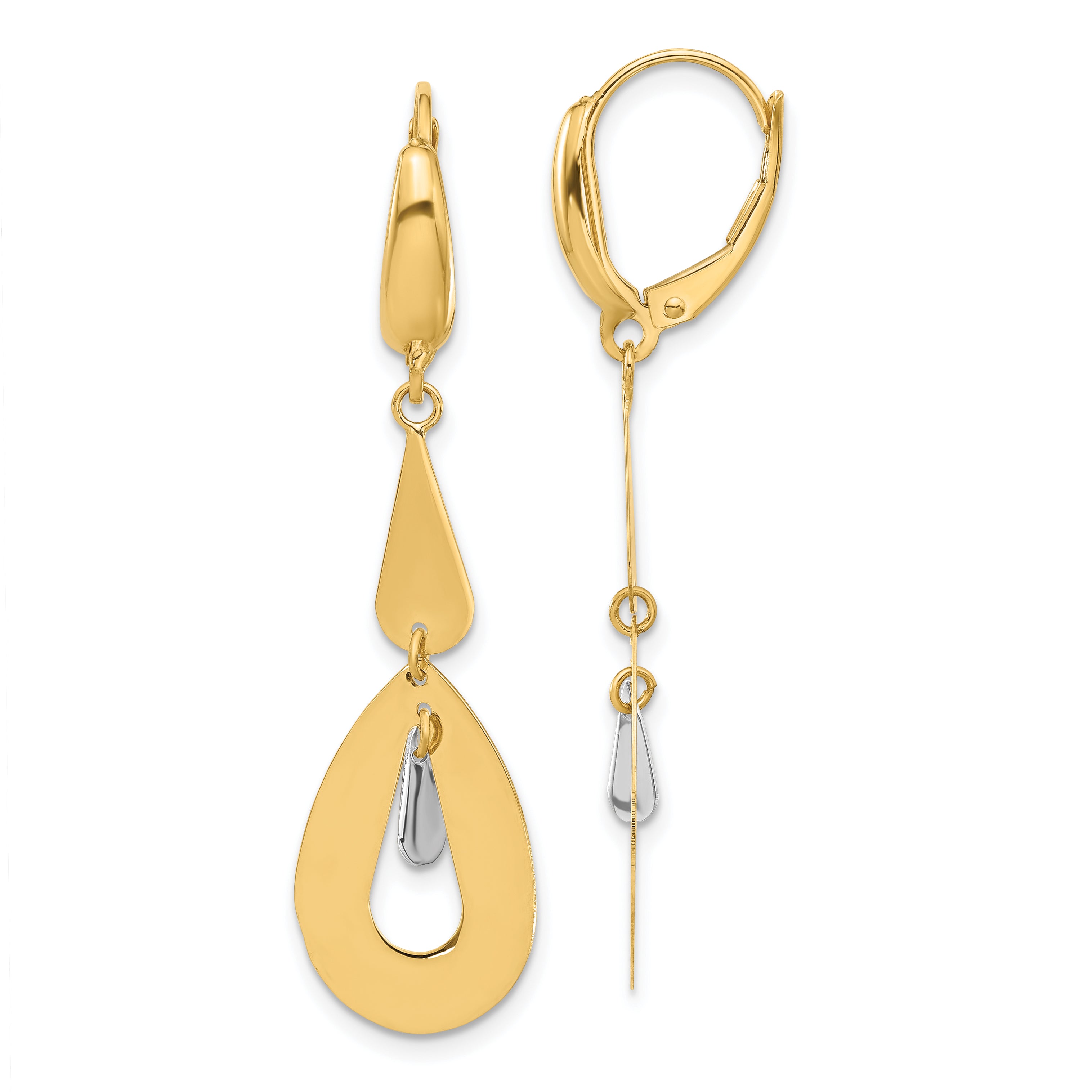 14K Two-tone Polished Teardrop Dangle Leverback Earrings