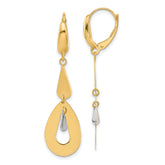 14K Two-tone Polished Teardrop Dangle Leverback Earrings