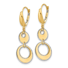 14K Two-tone Polished and Dia-cut Circles Dangle Leverback Earring