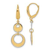 14K Two-tone Polished and Dia-cut Circles Dangle Leverback Earring