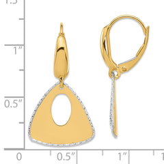 14K Two-tone Pol and Dia-cut Triangle Dangle Leverback Earrings