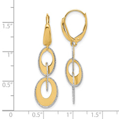 14K Two-tone Polished and Dia-cut Ovals Dangle Leverback Earrings