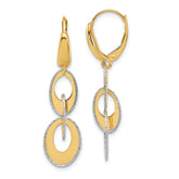 14K Two-tone Polished and Dia-cut Ovals Dangle Leverback Earrings