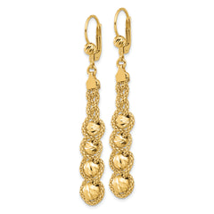 14K Polished Textured and Dia-cut Beaded Leverback Earrings