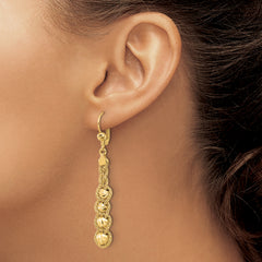 14K Polished Textured and Dia-cut Beaded Leverback Earrings