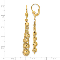 14K Polished Textured and Dia-cut Beaded Leverback Earrings