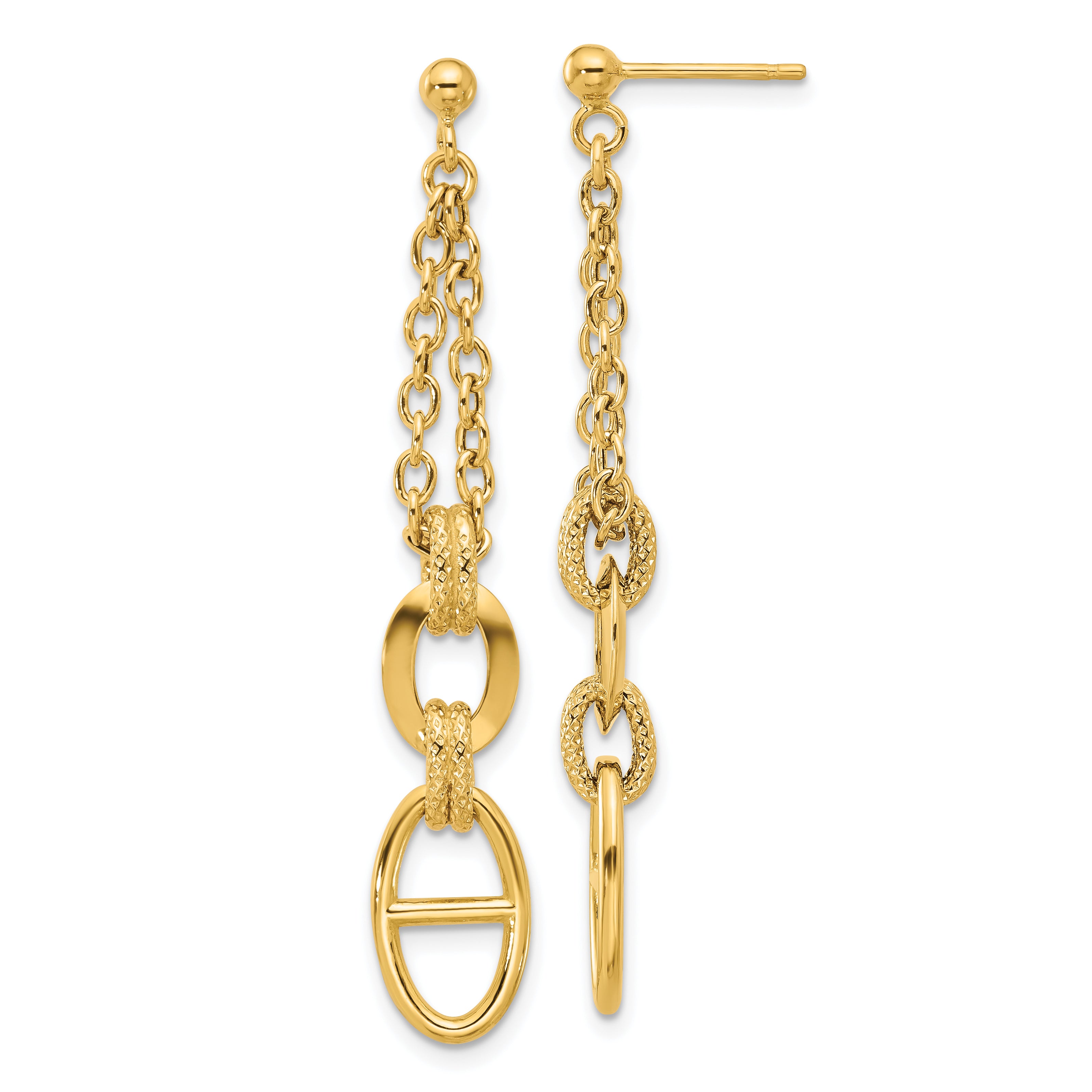 14K Polished and Textured Dangle Post Earrings