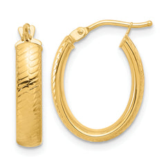 14K Polished and Textured Oval Hoop Earrings