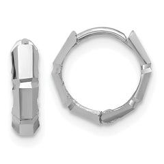 14K White Gold Polished/Diamond-cut Huggie Hoop Earrings