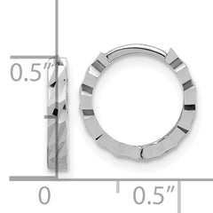 14K White Gold Polished/Diamond-cut Huggie Hoop Earrings