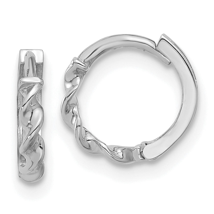 14K White Gold Polished Twisted Huggie Hoop Earrings