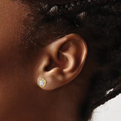 14K Two-tone Polished and Diamond-cut Flower Post Earrings