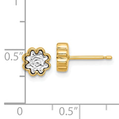 14K Two-tone Polished and Diamond-cut Flower Post Earrings