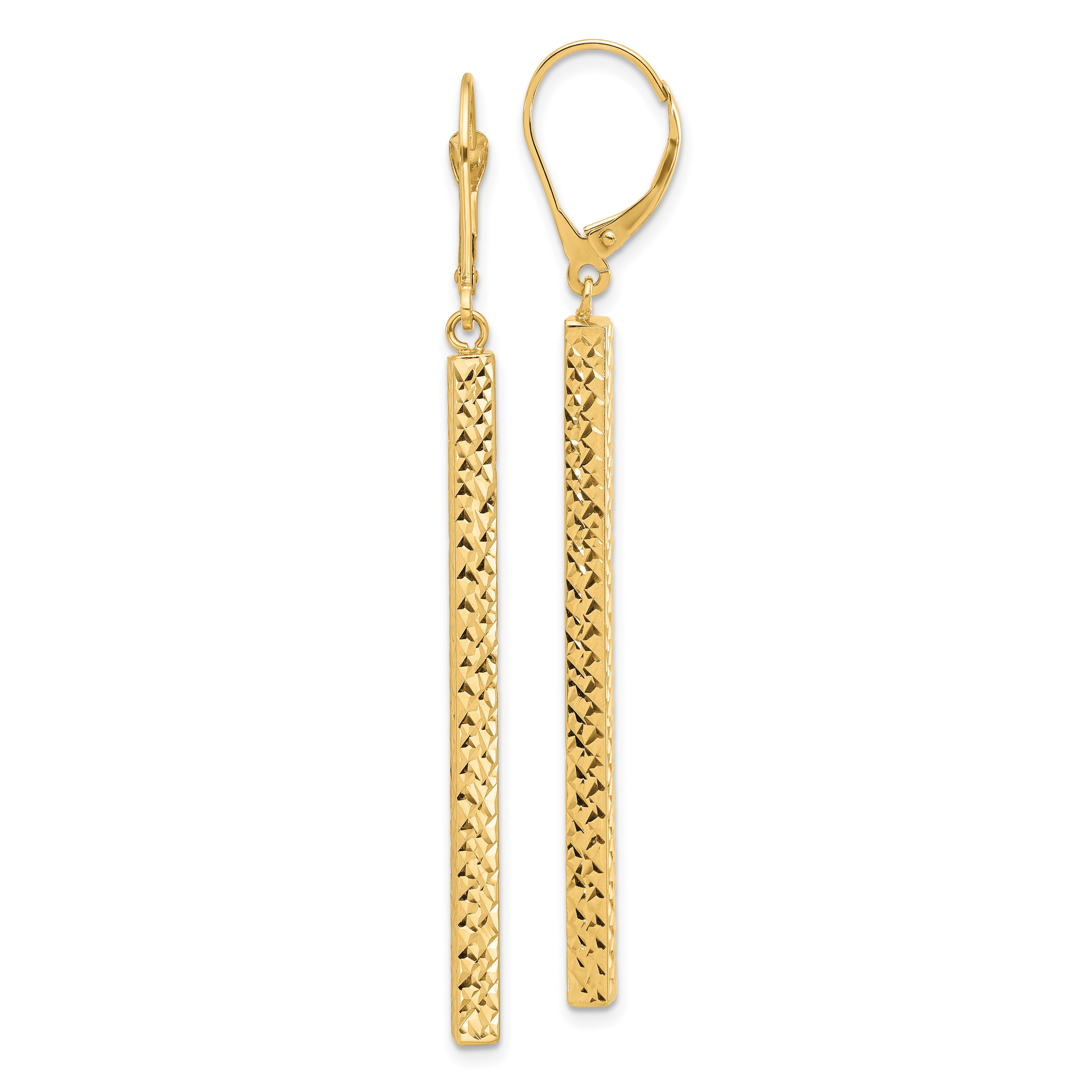14K Polished and Diamond-cut Bar Dangle Leverback Earrings