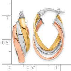 14K w/ White Rhod & Rose Gold-plating Polished Twist Hoop Earrings