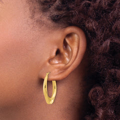 14K Polished Hollow Oval Twist Hoop Earrings