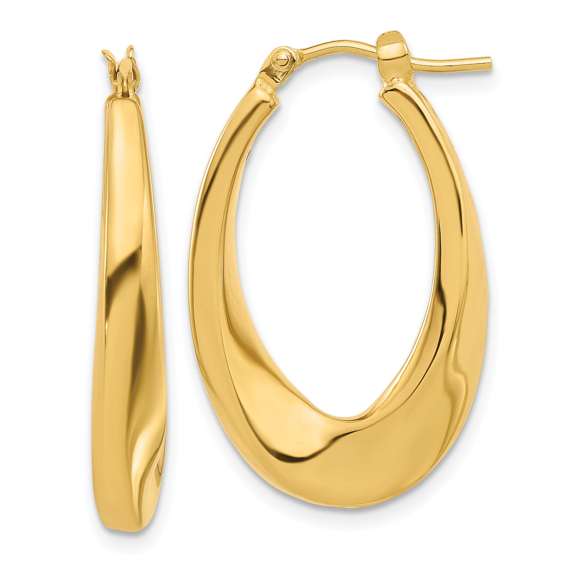 14K Polished Hollow Oval Twist Hoop Earrings