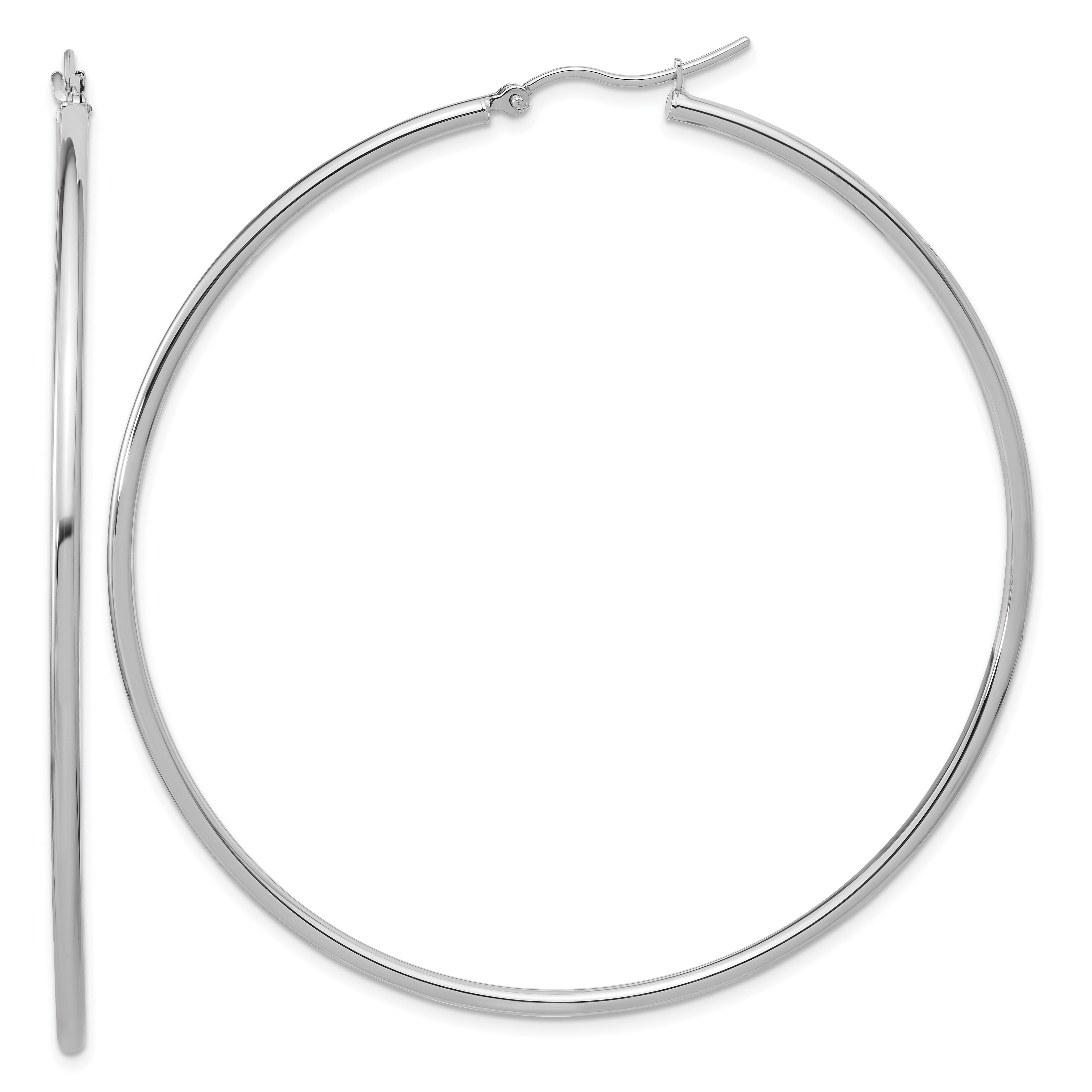 14k White Gold Polished 2x65mm Polished Hoop Earrings