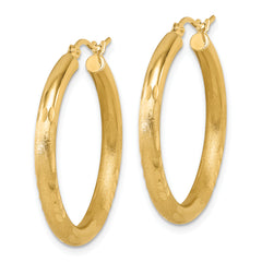 14k Satin and D/C 3mm Round Hoop Earrings