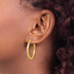 14k Satin and D/C 3mm Round Hoop Earrings