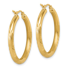 14k Satin and D/C 3mm Round Hoop Earrings