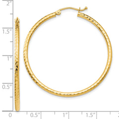 14k Diamond-cut 2mm Round Tube Hoop Earrings
