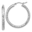 Round Hoop Earrings in 14K White Gold, 3x30mm Diamond-Cut - Sophia Jewelers