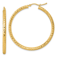 14k Diamond-cut 3mm Round Hoop Earrings