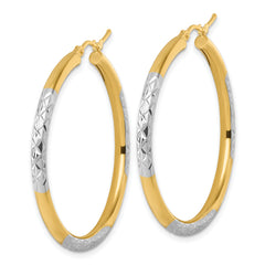 14k with Rhodium Diamond Cut 3mm Hoop Earrings