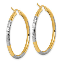 14k with Rhodium Diamond Cut 3mm Hoop Earrings