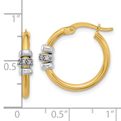 14K Two-tone Polished CZ Hoop Earrings