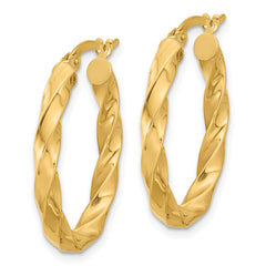 14K Polished Twisted Oval Hoop Earrings