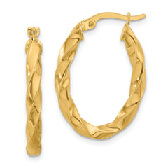 14K Polished Twisted Oval Hoop Earrings