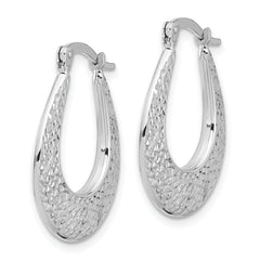 14K White Gold Polished and Diamond-cut Hoop Earrings