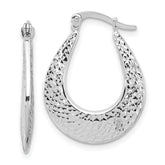 14K White Gold Polished and Diamond-cut Hoop Earrings